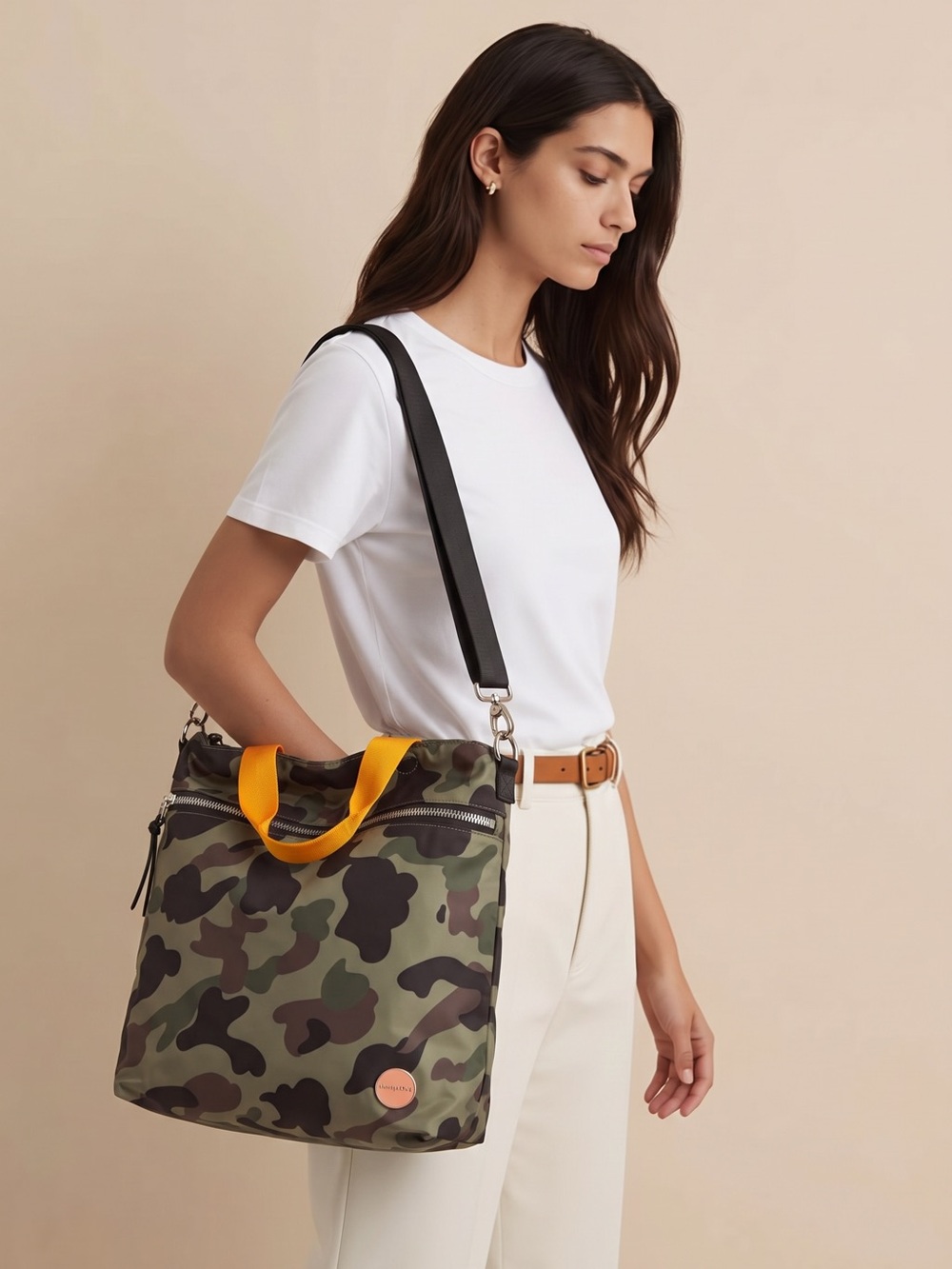 Shorty Love Camo Nylon Tote with Yellow Handles